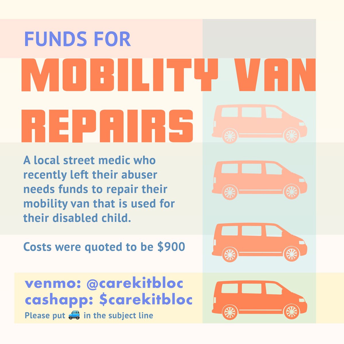 m3dusamp's tweet photo. One of our medics and their disabled kiddo are getting out of a DV situation and need help with vehicle repair. Please consider helping 🙏 https://t.co/eme2Hi8lNL