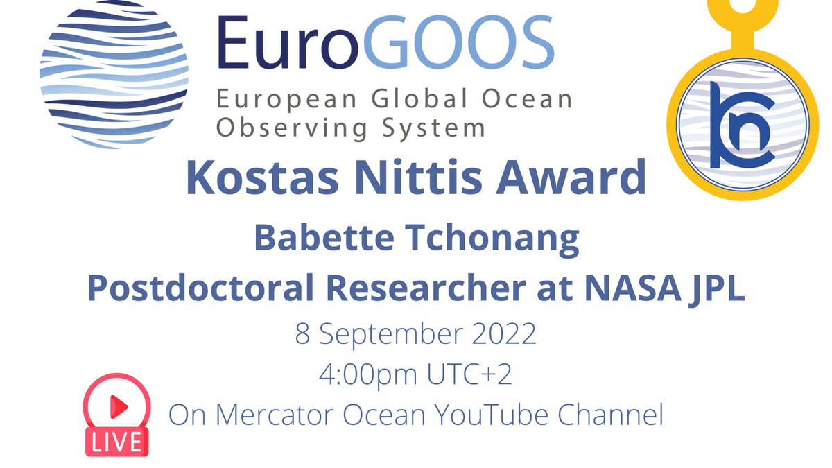 Don't miss this: <a href="/EuroGOOS/">EuroGOOS</a>  will present the #KostasNittisMedal, which is given to an early career scientist. Dr. Babette Tchonang is this year’s recipient, and she currently works at <a href="/NASA/">NASA</a> 's Jet Propulsion Laboratory after completing her PhD in Europe &amp; working at MOi