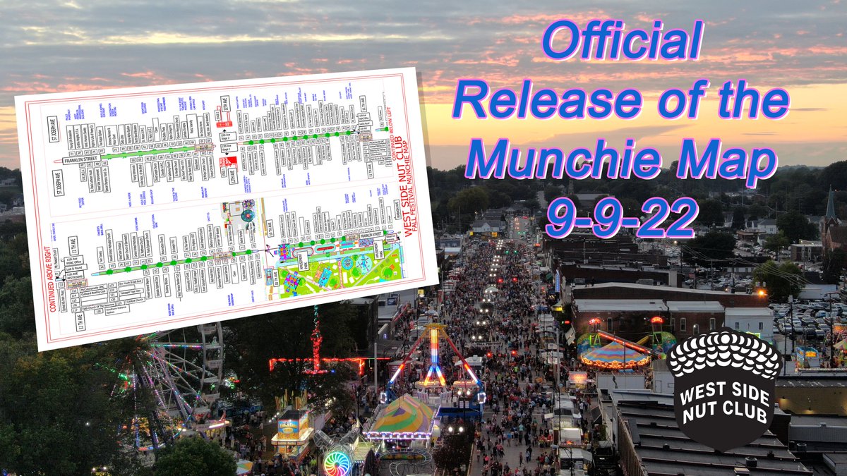 westsidenutclub's tweet photo. One of the most coveted items of the Fall Festival is the Munchie Map and we will be releasing the 2022 edition tomorrow. Stay tuned to our social media sites for more information. #MunchieMap #FallFest2022 #WSNCFF22 https://t.co/DXMkPJmVEX