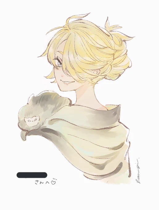 みんな見て～～～ッッ!!!!こむぎさんにサプライズプレゼントして頂いたの!!!最推しのイラストッッ軽装姿大好きだから本当に嬉しすぎて叫んじゃった、本当にありがとう...ッッ!!!! 