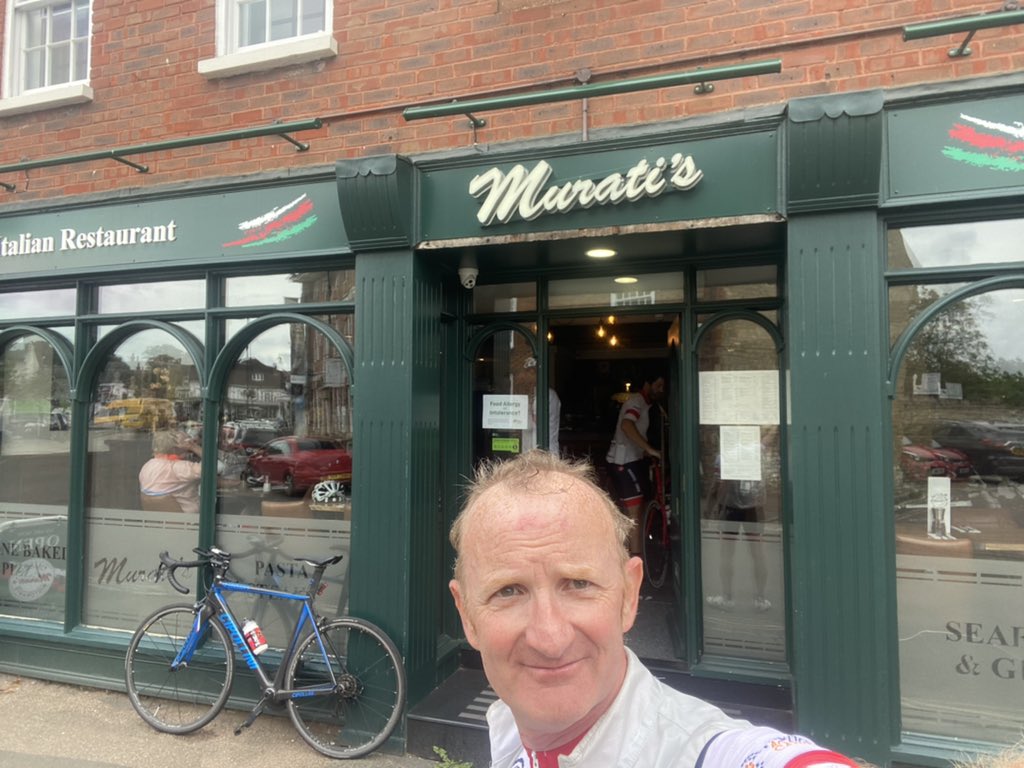 Another big day on the bike 🚴🏻 @teamdransfield and a day of reminiscing where I used to live in Castle Ashby and my first managers job as an estate agent in Olney which is now an Italian where we are having a well earned lunch