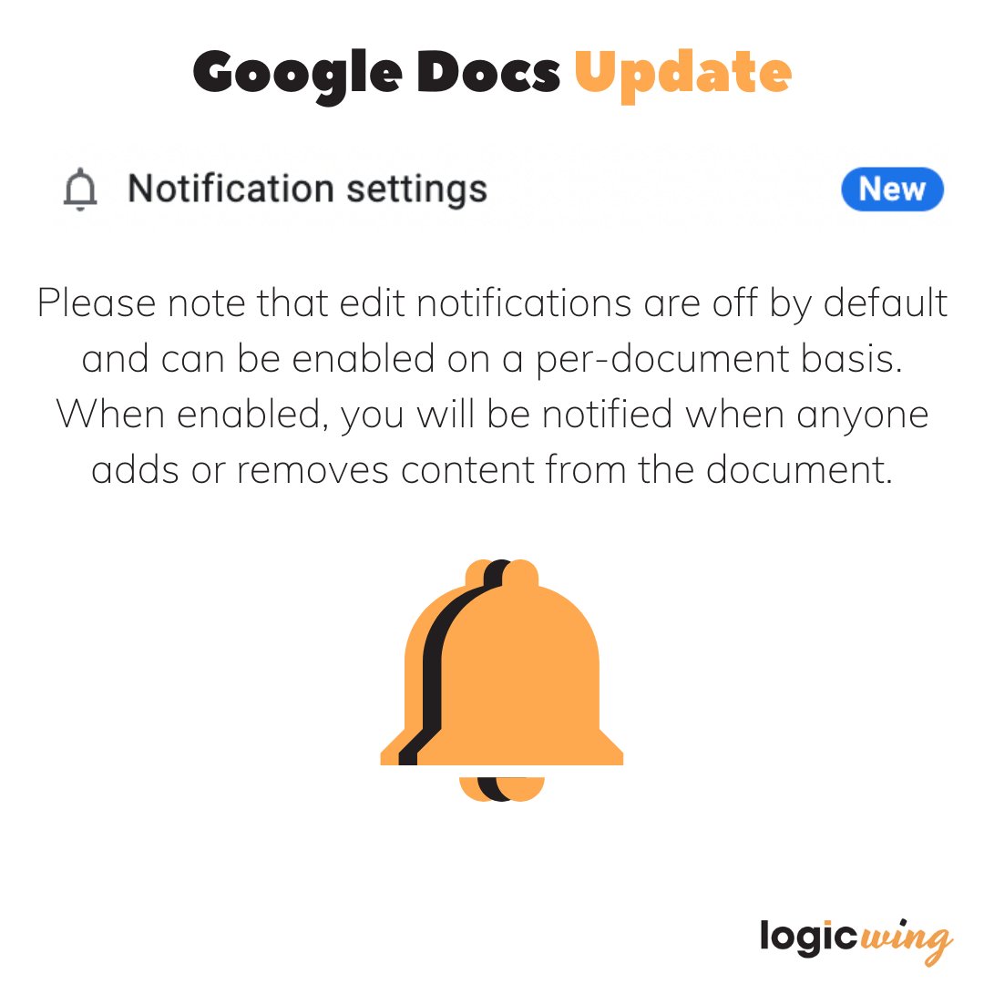 logicwing's tweet image. Stay on top of changes to document content with edit notifications ❗
.
.
.
#logicwing #liveworklearn #googleworkspaceupdate #googleworkspace #classroom #logicwingtips
