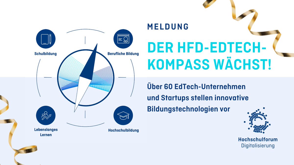 Der EdTech-Kompass zeigt immer in Richtung #DigitaleBildung. Inzwischen stellen hier über 60 Unternehmen und Startups ihre Lern- und Bildungsanwendungen vor. Bildungsakteur:innen können das Angebot nach ihren Bedürfnissen filtern.

hochschulforumdigitalisierung.de/de/news/der-ed…

#DigitalTurn