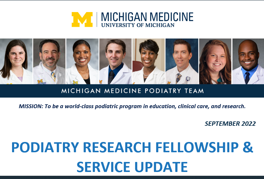 UMIntMed's tweet photo. The Podiatry Research Fellowship is accepting applications for 2023-2024. Deadline: 10/1/22. Learn about the program and their virtual open house &amp; tour taking place on 9/13: https://t.co/vJG0KLGGkv
#podiatry #limbsalvage #fellowship #research https://t.co/LoSWrCxjPb