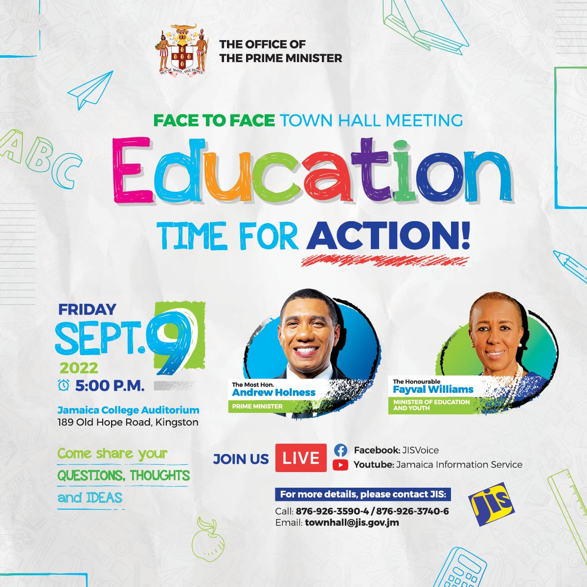 Char_Donae's tweet photo. Education Time for Action. We want to hear from YOU! It's TOMORROW and we want to see you live at Jamaica College 5 p.m. September 9. All are invited! https://t.co/BURgAaFcO0