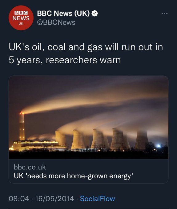BjCruickshank's tweet photo. @Torcuil What a waste of time &amp; money. We were told in 2014 that Scotland's oil &amp; gas was going to run out in 5 years. Oh wait was the @BBCNews lying in 2014? https://t.co/4HaF3d58Iy