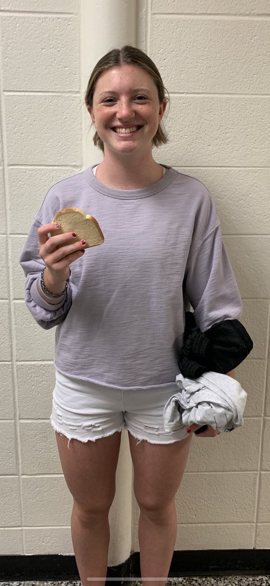 Emma Hornbach proudly carrying around a slice of bread…<a href="/S_DCSC/">Sunman-Dearborn Community Schools</a> 
#BreadOfLife #Synergy