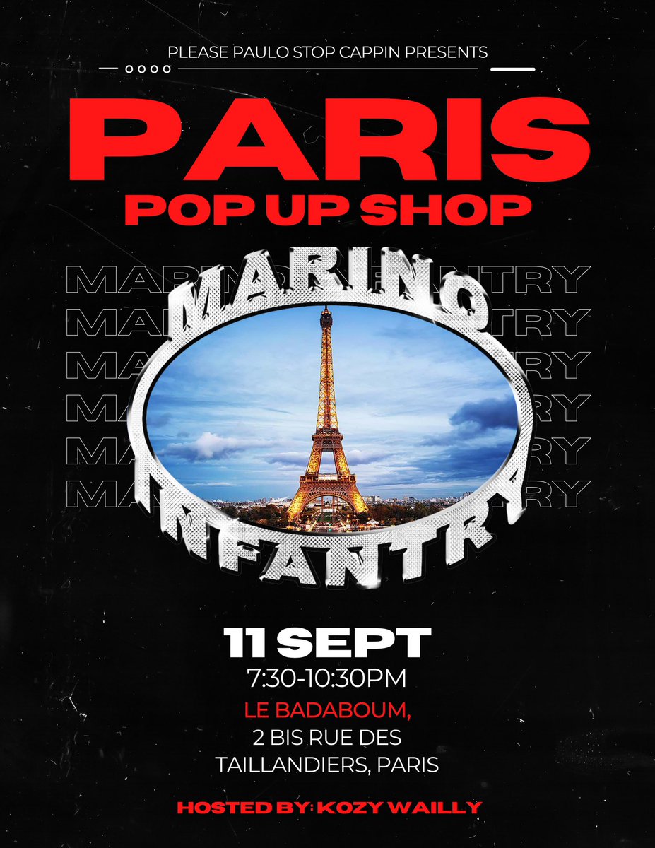 Paris Pop Up Shop + Show 
This Sunday September 11th 🇫🇷
Doors Open 7:30PM
*En espèces seulement