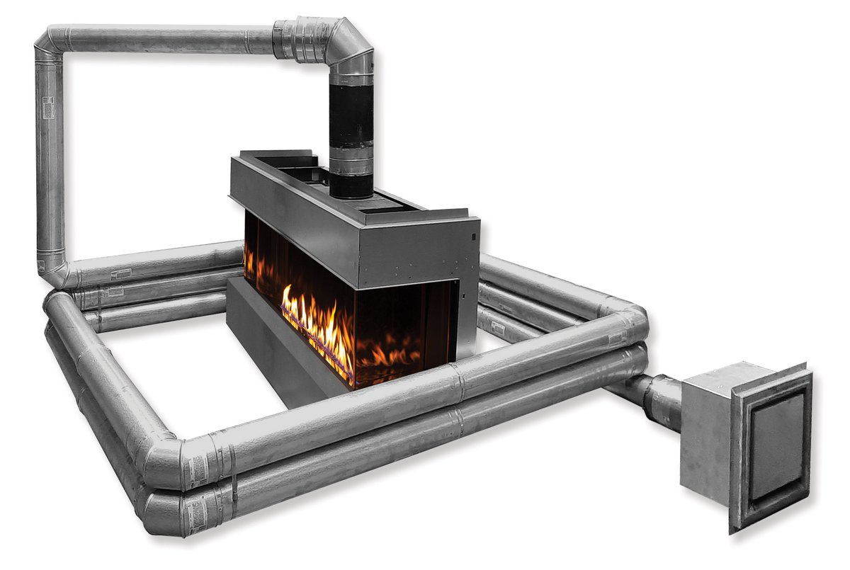 DuraventGroup's tweet photo. #throwbackthursdaychallenge Your eyes are not deceiving you! Throwing it back to 2020 with our CVS venting system undergoing testing with an enormous three-sided fireplace design. The challenge: How many total elbows did it take? #countem #tbt #BuildForTheFuture #Duraventgroup https://t.co/oyl8gmu1Wn