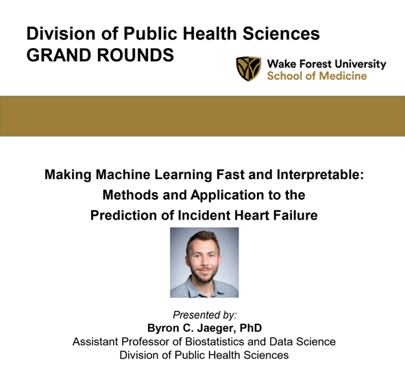 Wake Forest Biostatistics & Data Science (@wakebds) on Twitter photo Kicking off the PHS Grand Rounds Series, we have <a href="/byronjaeger1/">byron jaeger</a> presenting today at noon-1pm (virtual and Biotech Auditorium). See you there! Kicking off the PHS Grand Rounds Series, we have <a href="/byronjaeger1/">byron jaeger</a> presenting today at noon-1pm (virtual and Biotech Auditorium). See you there!