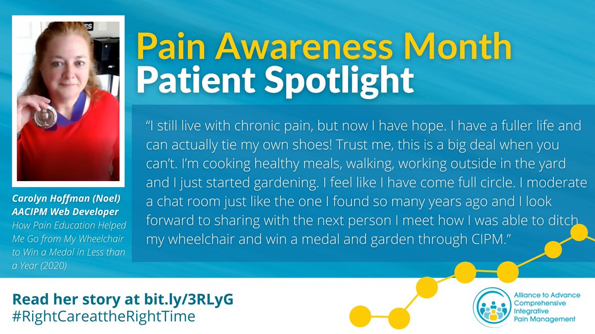 aacipm's tweet photo. AACIPM web developer @Carolyn_Noel doesn't just post about #chronicpain - she lives the #patientlife.
#CIPM & access to patient resources have given her more control over her life.
Read more at https://t.co/NWjDR5pXpr.
#RightCareattheRightTime #PatientStory #ThrowbackThursday https://t.co/9WRbhgLVC2