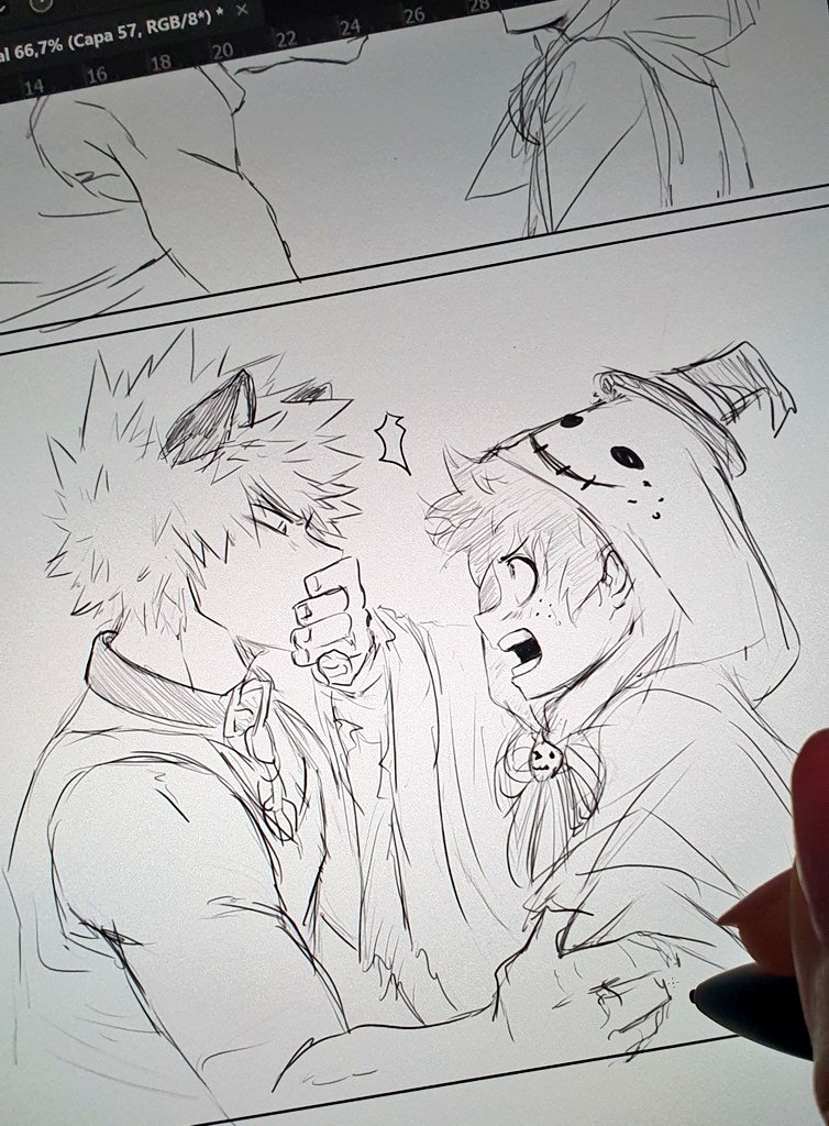 #WIP #WorkinProgress I know i have more comics to finish BUT i had an idea for a Bkdk short comic with the Halloween AU and REALLY wanna do it! I miss drawing them in this AU 🐺👻
(Kacchan will be a bad boy 🙈) 