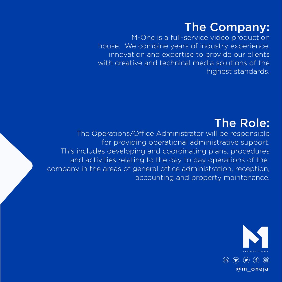 m_oneja's tweet photo. Apply Today to join an amazing team of professionals #moneprod #m1prod #vacancy https://t.co/c7fVaj2Bmw
