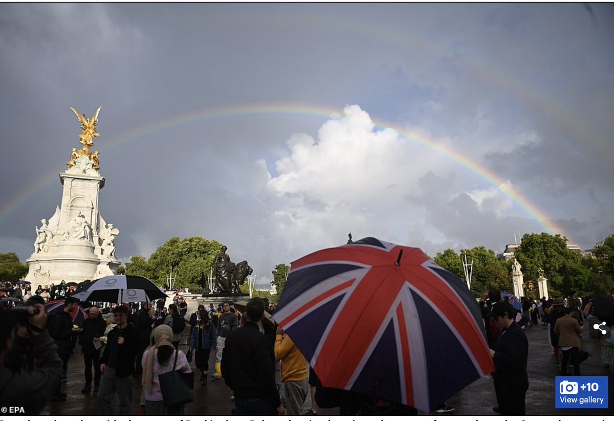 Wow. What a sign… a rainbow 🌈 appeared as soon as the Queen passed. She is safe, guiding Charles and William from her heavenly vantage point. The rainbow says, worry not.. be hopeful! ❤️❤️❤️