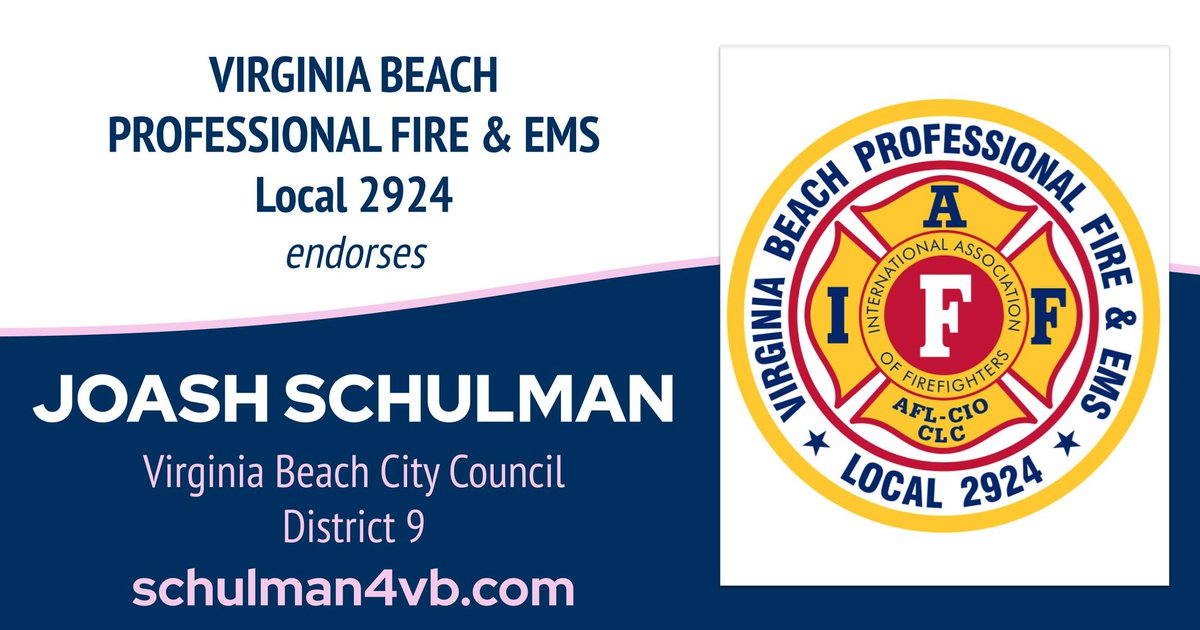 757Joash's tweet photo. ENDORSEMENT ALERT: I’m proud to have my campaign for VB City Council, District 9 endorsed by the brave men and women of the @IAFFLocal2924! Over 500 members #VBStrong! Thank you for your support and for all you do to keep our community safe. https://t.co/84z0bCNhSq https://t.co/VkGRr8D44t