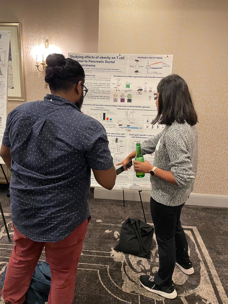 MuzumdarLab's tweet image. Kudos to postgraduate student @Dhruvishahh (co-mentored by @Joshilabyale) for presenting on how #obesity modulates the anti-tumor T cell response in #PancreaticCancer at the @YaleIBIO retreat! @YaleCancer @Yale_CIO @lustgartenfdn