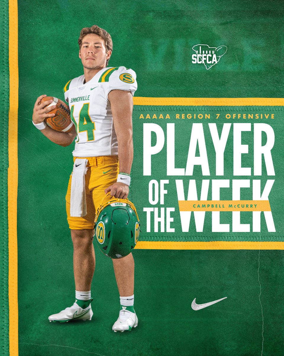 Your <a href="/SCFCA1/">SCFCA</a> AAAAA Region 7 Offensive Player of the Week? 

QB1. <a href="/CampbellMcCurry/">Campbell McCurry</a> 

<a href="/SummervilleWave/">Summerville High School</a> | @OvalSAthletics
