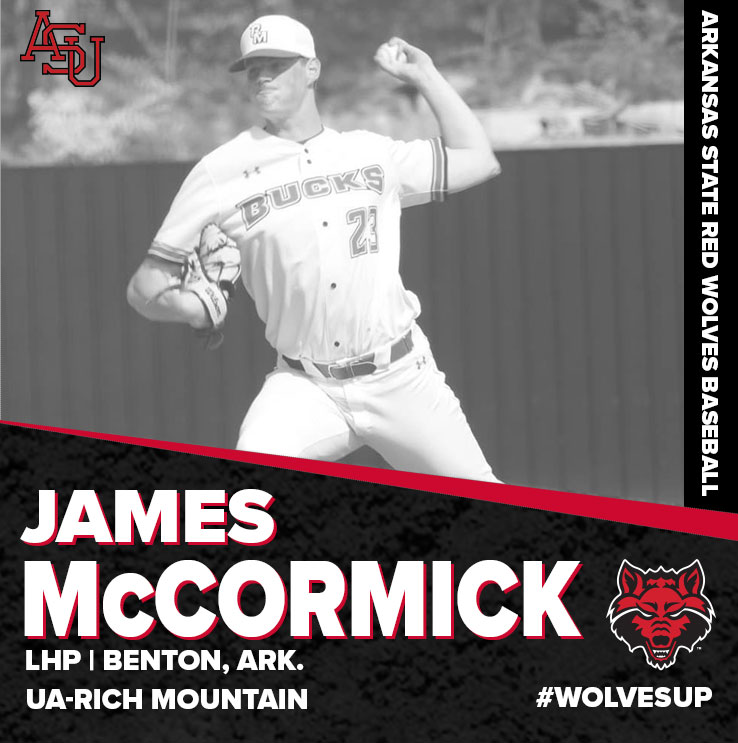 Arkansas State Red Wolves Baseball (@astatebaseball) on Twitter photo A 6-6 southpaw from here in the Natural State adds to our pitching staff after a standout tenure at UA Rich Mountain!
🔴 James McCormick (<a href="/James_McC23/">James McCormick</a>)
🔴 LHP
🔴 Benton, Ark. | UA-Rich Mountain A 6-6 southpaw from here in the Natural State adds to our pitching staff after a standout tenure at UA Rich Mountain!
🔴 James McCormick (<a href="/James_McC23/">James McCormick</a>)
🔴 LHP
🔴 Benton, Ark. | UA-Rich Mountain