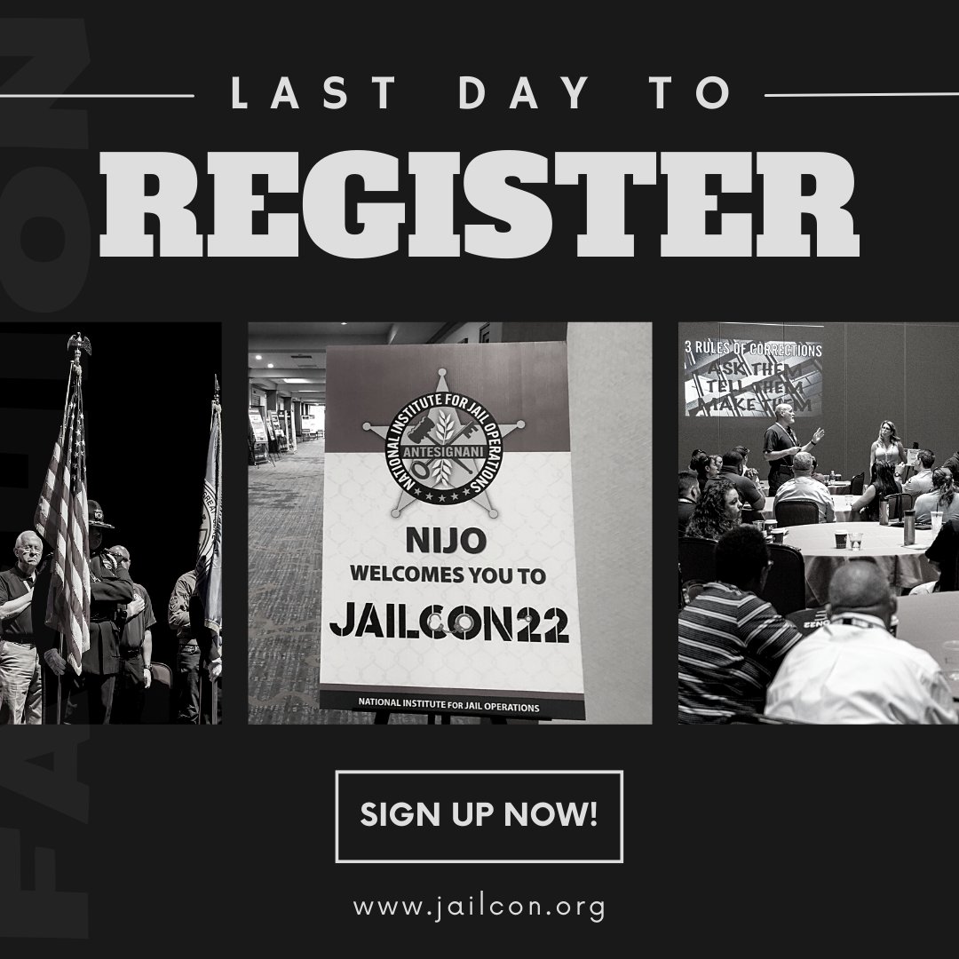 JailTrainingOps's tweet photo. Today is your LAST CHANCE to register to attend JAILCON Central in Indianapolis, IN, October 11-13! 

Register today at https://t.co/yuDF3U2f3P! 

#jailcon #jailcon22 #jailconcentral #correctionstraining #jailtraining #nijo #registertoday #lastchance https://t.co/goADBEbE81