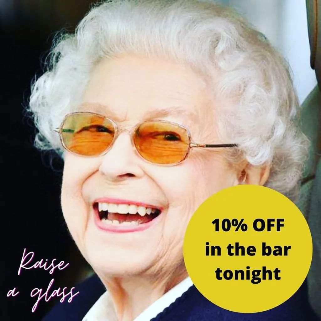 TheGrumpyGoat_'s tweet photo. Raise a glass!!! π»π₯πΉ
Say goodbye to our dear Queen πΈπ€
Tonight we will be offering 10% off all of our drinks at the Goat Bar ππ»
Pop in, say hi and raise a glass to celebrate her amazing life π
#raiseaglass #queenelizabeth #goatbar #celebrationoflife #endofanera #rdguk https://t.co/u5W6Srx179