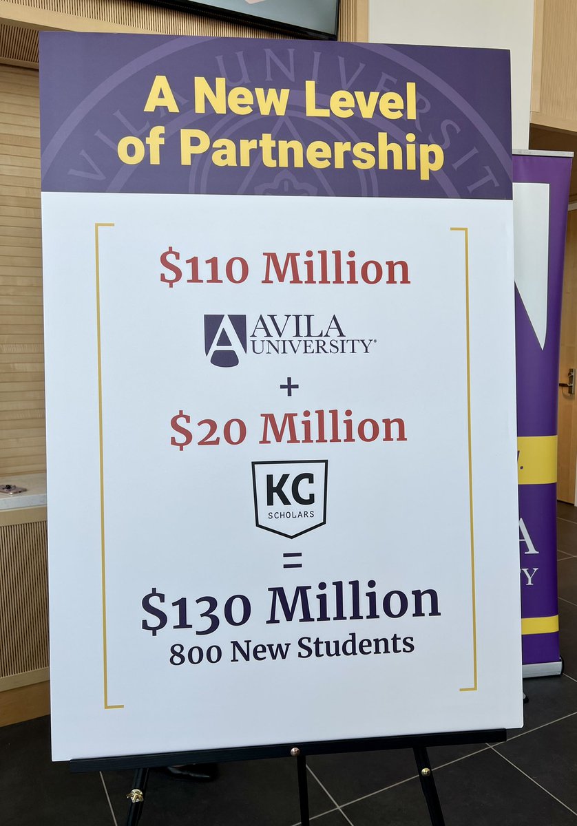 KCScholars's tweet photo. KC Scholars is partnering with @AvilaUniversity to award more students more scholarships! Over the next eight years, Avila University will invest $110 million and KC Scholars will invest $20 million to offer full-tuition scholarships to students who choose Avila University. https://t.co/MSmet8WpMT