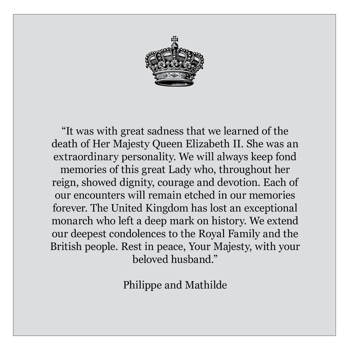 Message by King Philippe and Queen Mathilde on the passing of Queen Elizabeth II: