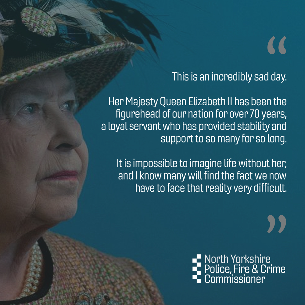 Commissioner Zoë and the OPFCC team are deeply saddened to hear of the death of Her Majesty The Queen, Britain’s longest serving monarch.

Read full statement: bit.ly/3B3RCqT
