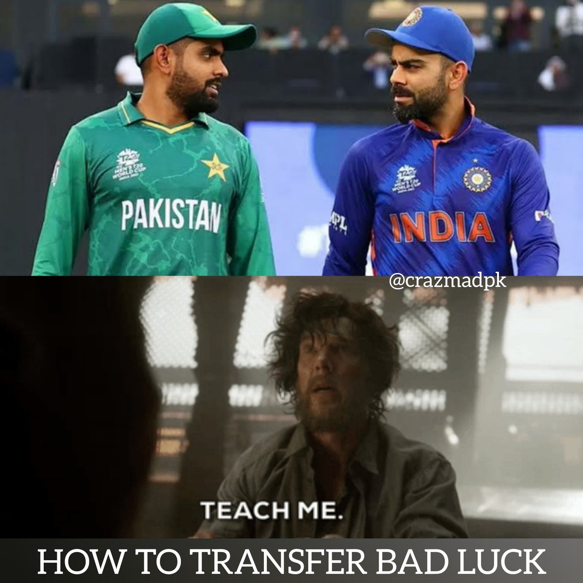 CRAZMADPk's tweet photo. Me to  #ViratKohli𓃵  : Teach me " 
HOW TO TRANSFER BAD LUCK 💀 https://t.co/H5sWrjnd8w