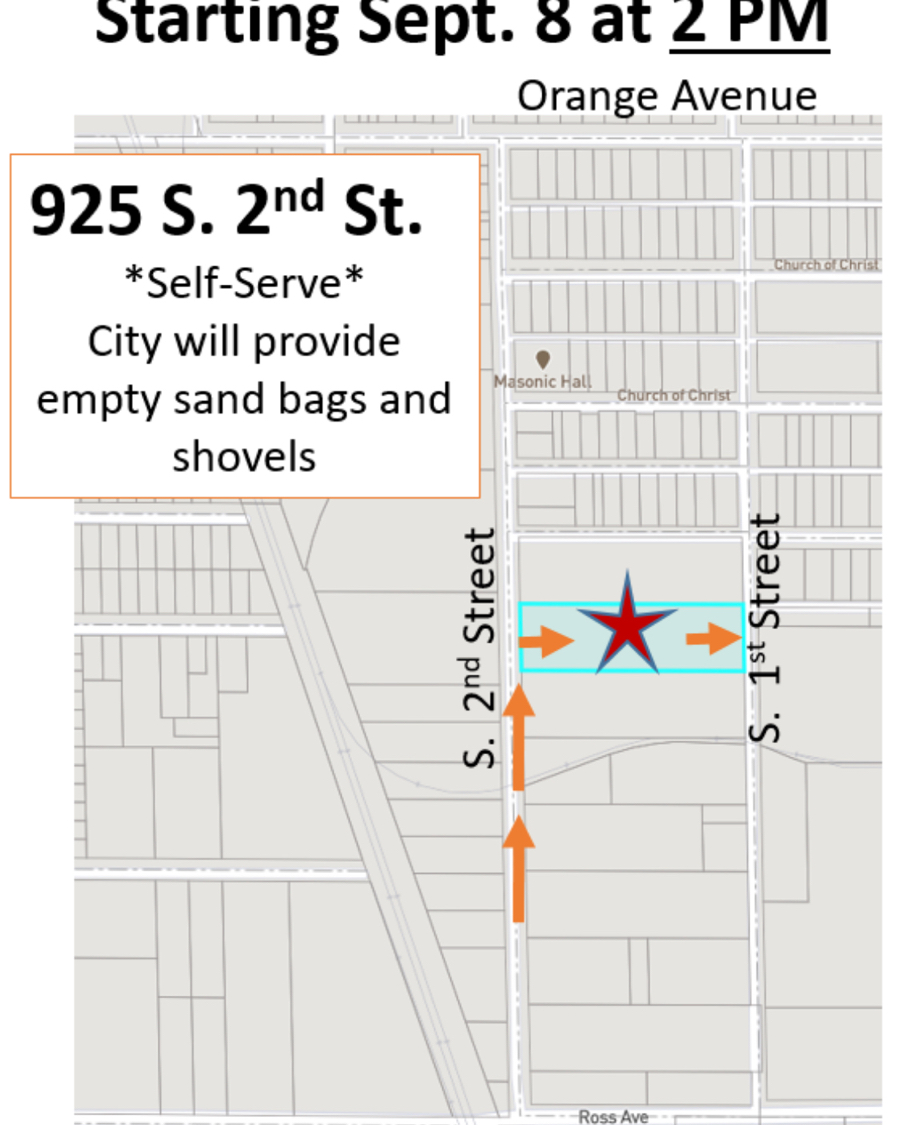 Please note of a change in location for sand bag distribution. The 307 W. Brighton Avenue location will continue providing self-serve sand, bags, and shovels for city residents up to 2 pm 9/8/22. Starting at 2 pm, city residents and businesses may visit 925 S. 2nd Street.