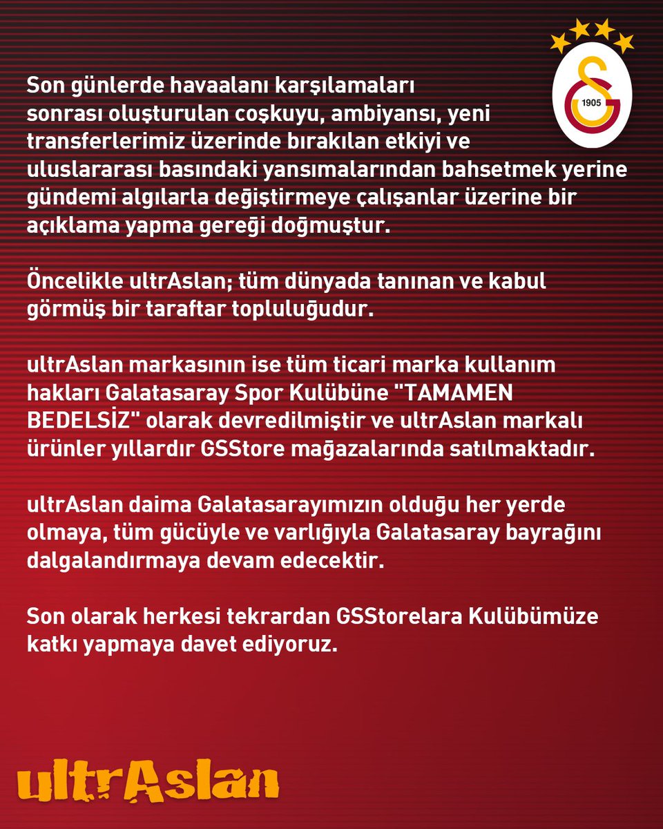 ultrAslan daima Galatasarayımızın olduğu her yerde olmaya, tüm gücüyle ve varlığıyla Galatasaray bayrağını dalgalandırmaya devam edecektir.

#uAnadaoluYakası