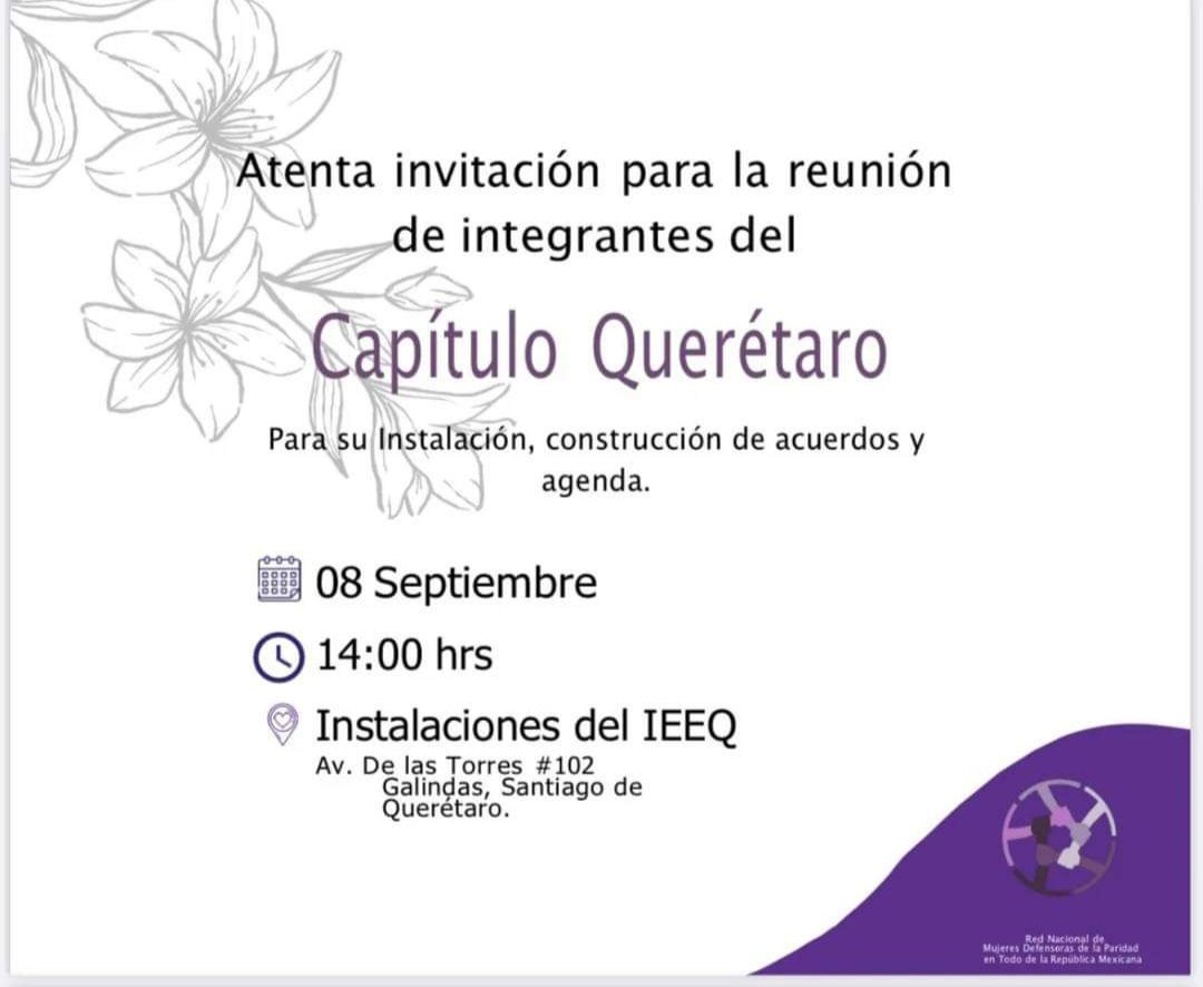 #CapituloQuerétaro

Desde la  *PERSPECTIVA DE GÉNERO*  entendemos que algunas compañeras quieren participar en la reunión pero no pueden asistir.
Nos vemos por ZOOM. 
Atte. Anfitrionas 
<a href="/BetyLeon_/">Bety León</a> 
<a href="/VanesaGarfias/">vanesa garfias</a>
<a href="/miriamloa2/">miriamloa</a>
<a href="/josephynne/">Josefina Meza Espinosa</a>