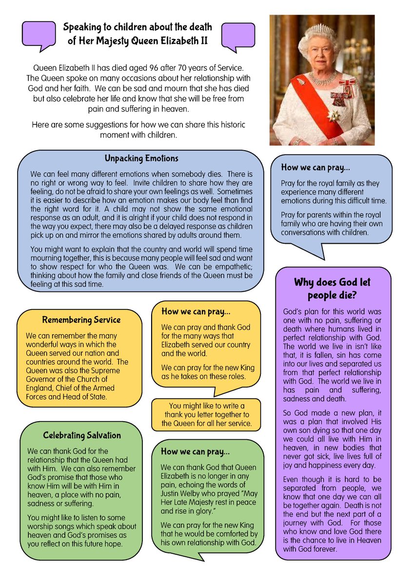 fs_resources's tweet photo. Our thoughts are with the Royal family as they mourn the loss of Her Majesty Queen Elizabeth II. This resource may help you unpack this difficult news with your family.
We have also made a PDF available to download from https://t.co/DtdIlYeLe6

#QueenElizabethII #familyprayer https://t.co/F3hkoZujGy