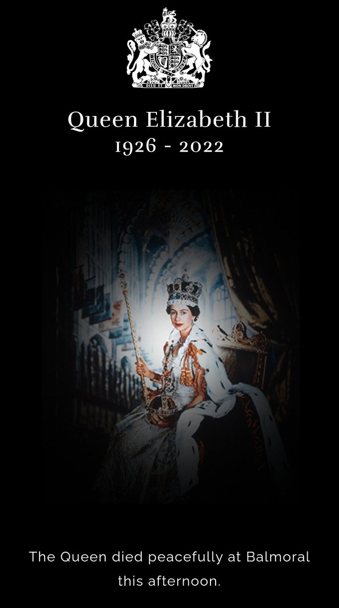 purogeekcr's tweet image. The Queen died peacefully at Balmoral this afternoon.

The King and The Queen Consort will remain at Balmoral this evening and will return to London tomorrow.

@RoyalFamily #purogeek