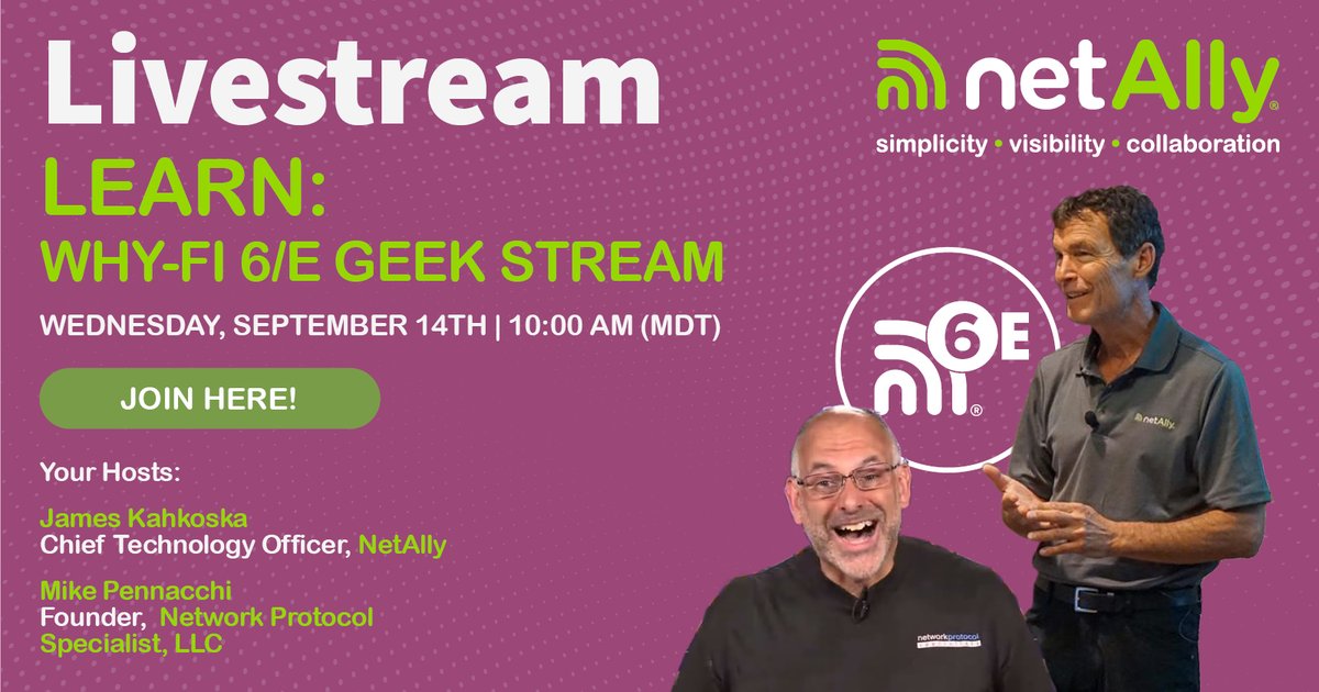 NetAlly's tweet photo. Don't miss out, next week tune in to these two geeks and learn all about the pros, cons and challenges around Wi-Fi 6/6E.
https://t.co/HpTqCHSoHr
#NettyKnow #Geekstream #WiFi6 https://t.co/AZ32vlOTJd