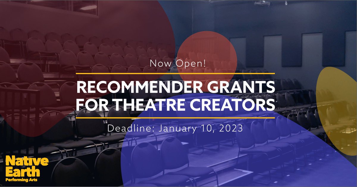 We are once again accepting applications for <a href="/ONArtsCouncil/">Ontario Arts Council/Conseil des arts de l'Ontario</a>'s Recommender Grants for Theatre Creators! 💡❗
Get started early! We're excited to read your work. 📥

Deadline: January 10, 2023
Get deets and apply here: nativeearth.ca/rgtc
