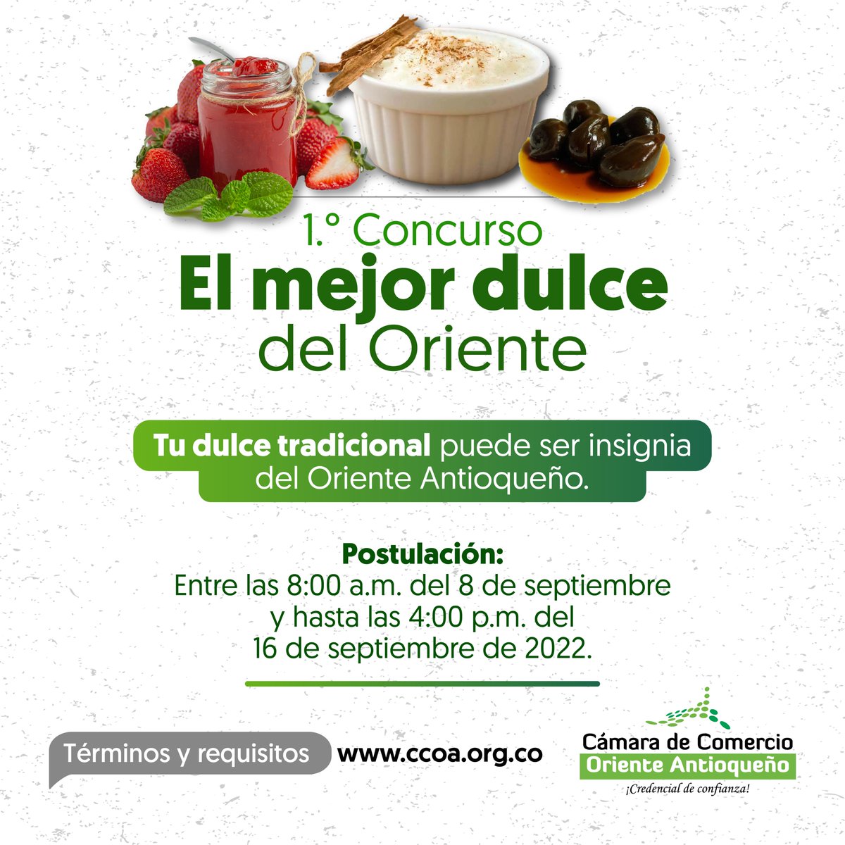 ¿Qué esperas para convertir tu producto en el dulce insignia de la subregión? 🍡 Desde hoy podrás participar en este concurso. 🏆Participa y conoce más en 👉🏻 bit.ly/3BsxvUP #Concurso #ElMejorDulceDelOriente #OrienteAntioqueño  #DulceTradicional