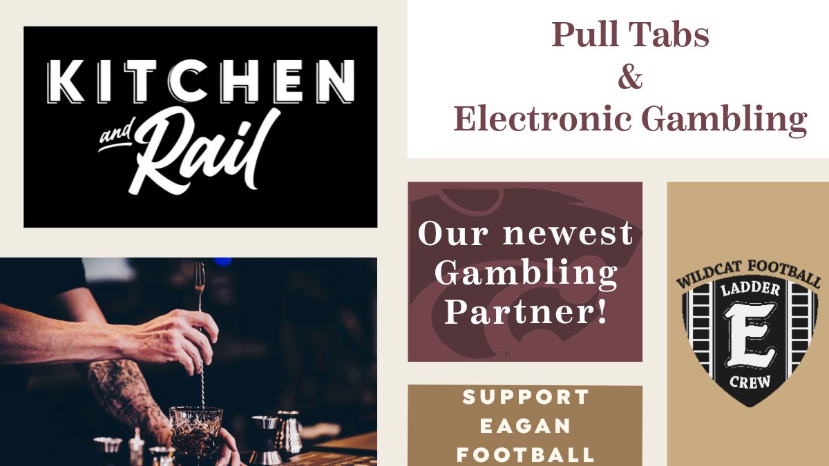 We are excited to announce our newest Gambling Partner - Kitchen &amp; Rail! 

3344 Promenade Ave

With their delicious menu, variety of drink choices, affordable prices, and attentive staff - they do not disappoint!

Check out Eagan's newest suburban gem today!

<a href="/kitchenandrail/">Kitchen and Rail</a>
