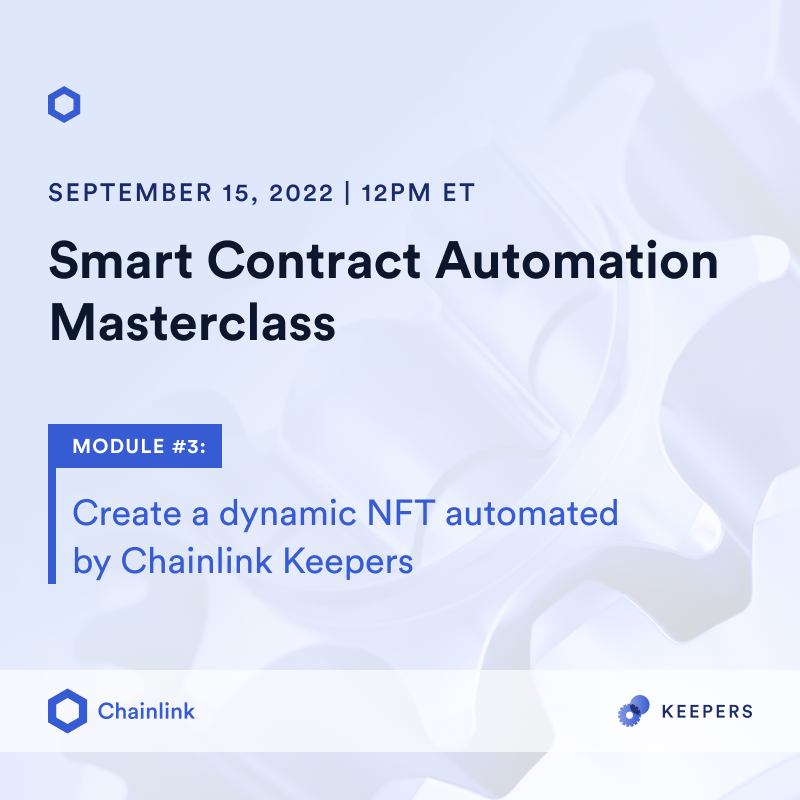 SmartContract's tweet photo. A natural next step for #NFT innovation, dynamic NFTs (dNFTs) expand the NFT design space by enabling automated metadata changes. 

#Web3 devs: Register for the #Chainlink Automation Masterclass and learn how to build your first dNFT ⬇️