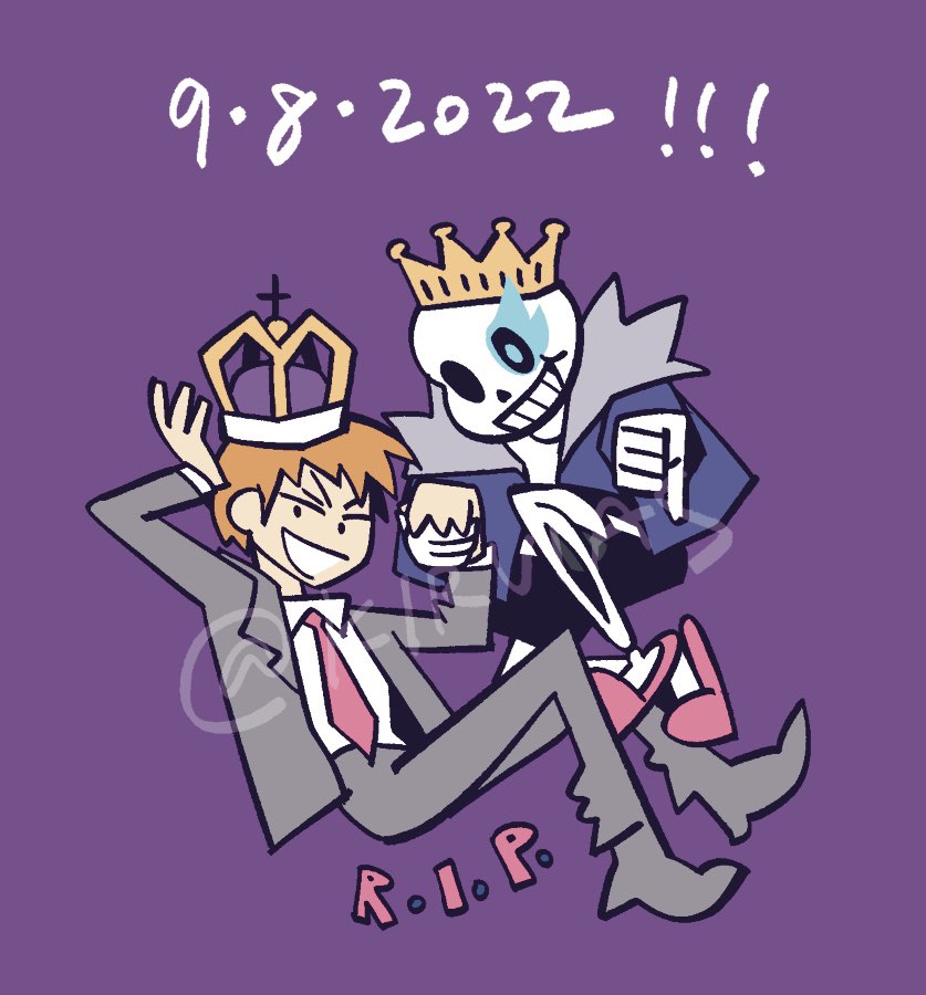skeleton 2boys multiple boys smile necktie crown purple background  illustration images