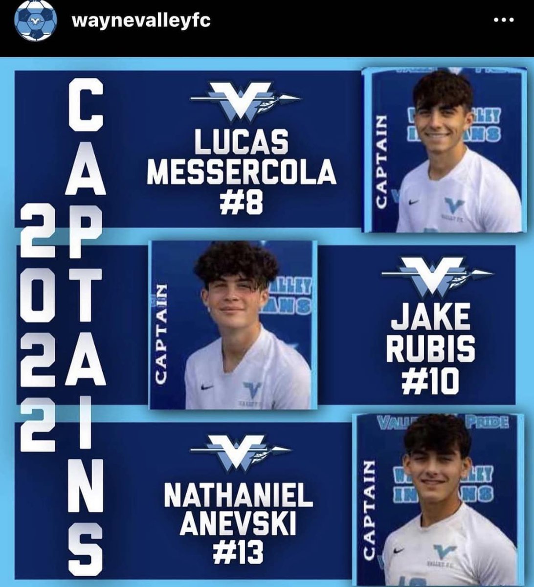 LMessercola's tweet photo. The 2022 Wayne Valley Boys named their team Captains. Congrats to Lucas Messercola #8, Jake Rubis #10 &amp; Nathaniel Anevski #13 Go Valley!!! @lucasmess418 @tiffyruby77 @RachelAnevski13 @FrancescaSells @wvalleyathletic https://t.co/f0gJPBeJg5