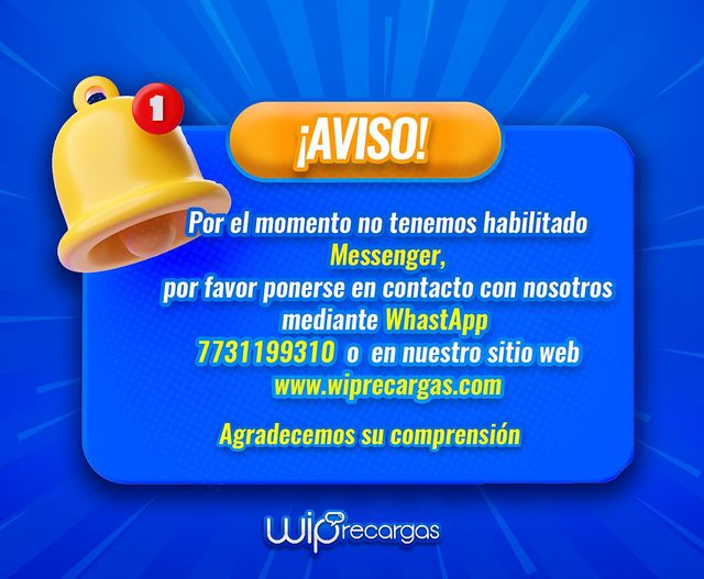 WipRecargas's tweet photo. 📣I M P O R T A N T E 🔴
🙋‍♀️Te podemos atender mediante #WhatsApp +52 773 119 9310
o en https://t.co/LNcs6tJjaG 😊
Porque #WipRecargas no te abandona ⭐️📲 https://t.co/hFrqpAhL5s