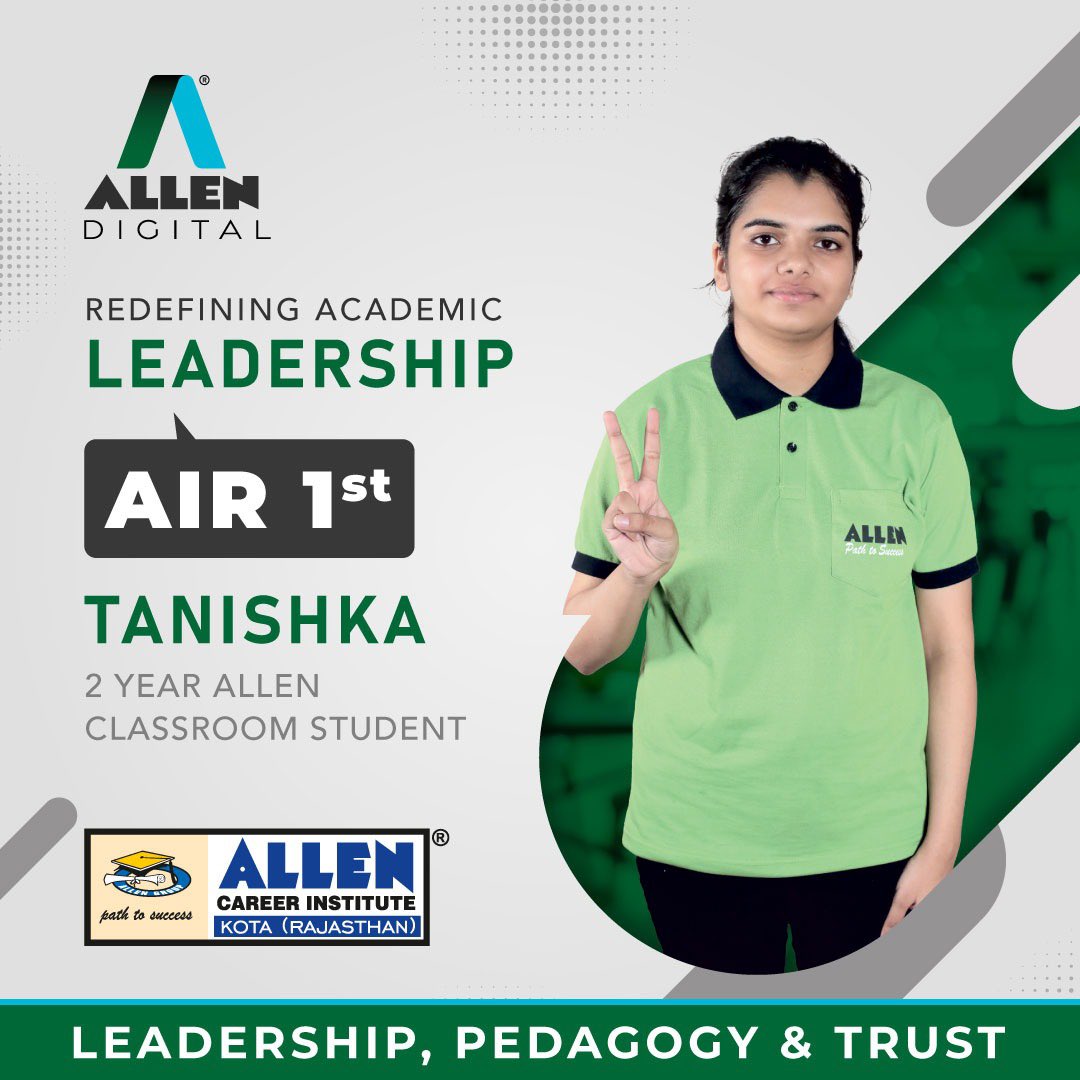 ALLENDigital_In's tweet photo. Once again, history has been created by an ALLENite!
Congratulations to TANISHKA, our 2 year classroom student, who has secured AIR 1 in NEET (UG) 2022 exam!
Allen Hai To Mumkin Hai.
#allendigitalclasses #allendigital #onlineclasses https://t.co/CeUsNSXOnZ