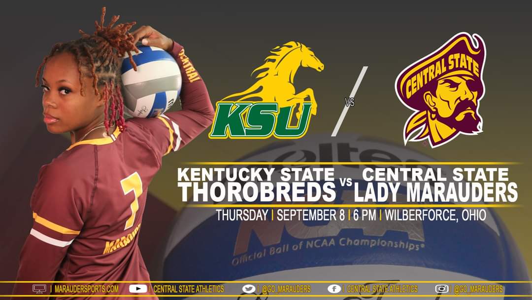 GO_MARAUDERS's tweet photo. 🏐RIVALRY NIGHT🏐

The Central State Lady Marauders host rival Kentucky State in SIAC action on Thursday night at 6 pm.

Free t-shirts will be given out to the first 100 fans in attendance. 

Admission to Thursday night's match is free.

Watch online - https://t.co/zWWuZNmLR0 https://t.co/mK9S0pcR3K