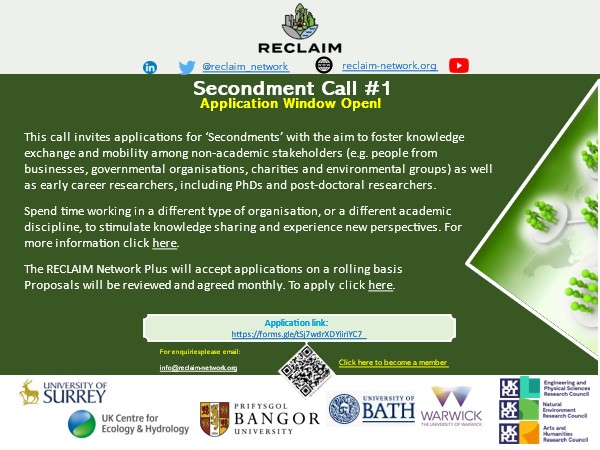 reclaim_network's tweet image. The #RECLAIMNetworkPlus application window for our funded &apos;Secondment&apos; opportunity is now open. 
For more info and to apply click here : 
reclaim-network.org/secondments

#knowledgesharing #workexperiences #secondment
