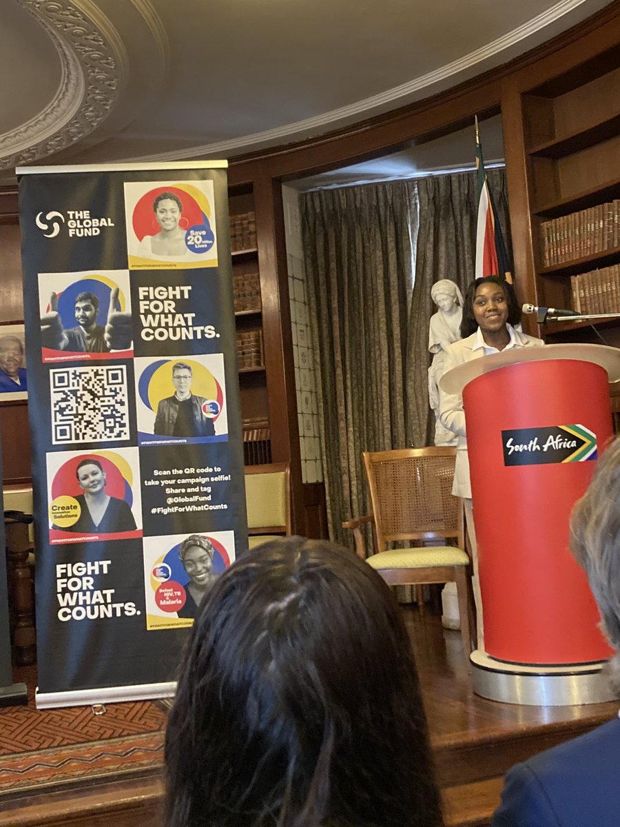 Our brilliant #ONEActivist @Michellekafe is at South Africa House at the @GlobalFund event speaking about why we need to do more to help young people and step up to #FightForWhatCounts