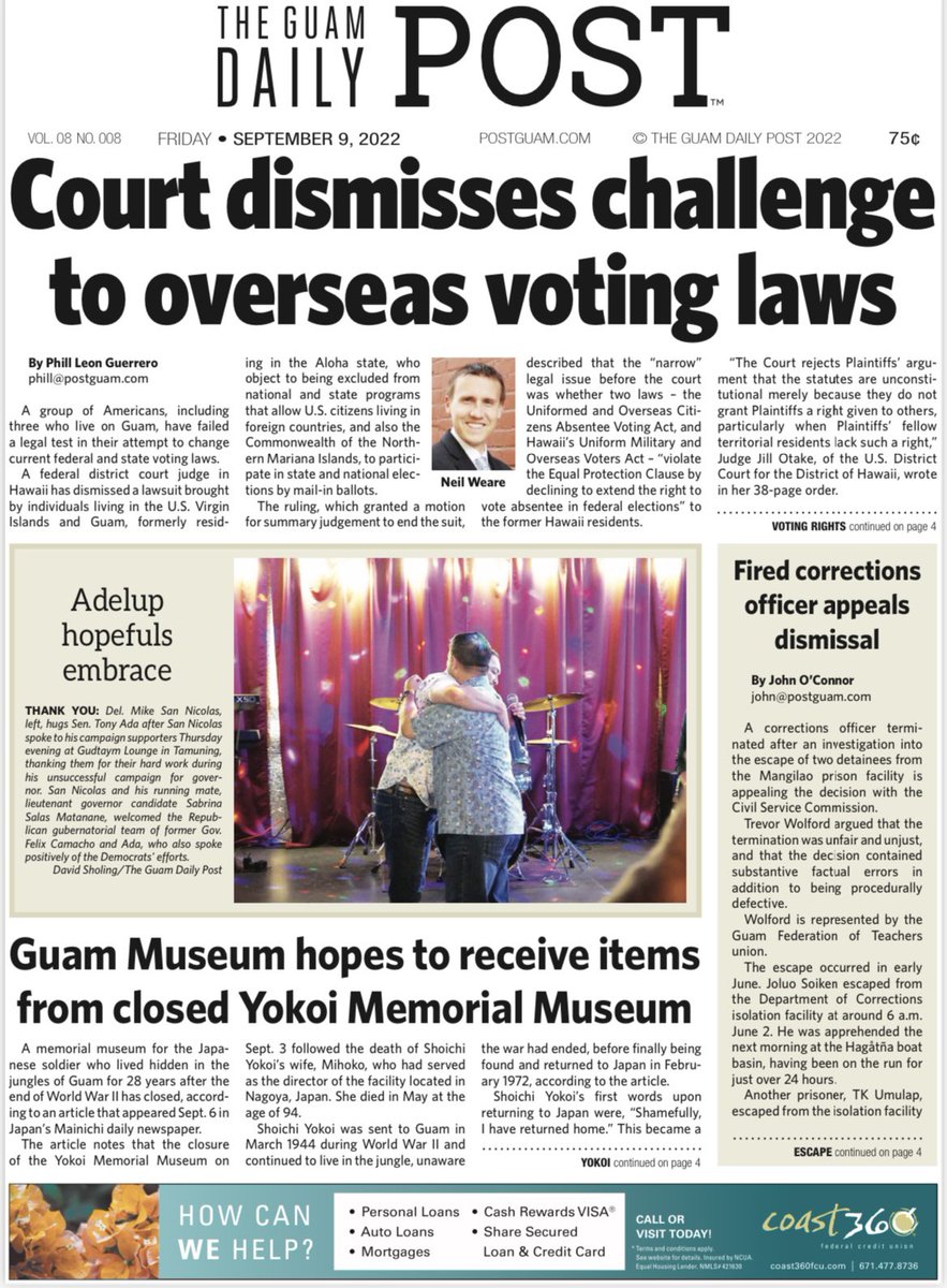 PostGuam's tweet photo. Hafa Adai and good morning!

Here’s todays front page of The Guam Daily Post!

For these stories and so much more, visit https://t.co/Cas96YAbQz 

#StayPOSTed #postguam https://t.co/199uHdXhEf