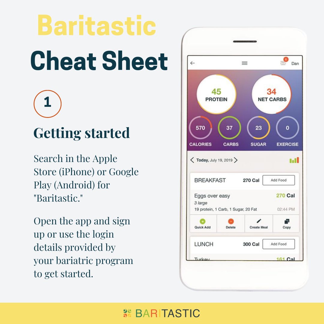 baritastic's tweet photo. Here is a Baritastic Cheat Sheet, a helpful guide when first starting to use the Baritastic app. Be sure to become familiar with all of its useful features that will lead you to success throughout your weight-loss journey. Be sure to download the app if you haven’t already! https://t.co/SclwYMrhOB