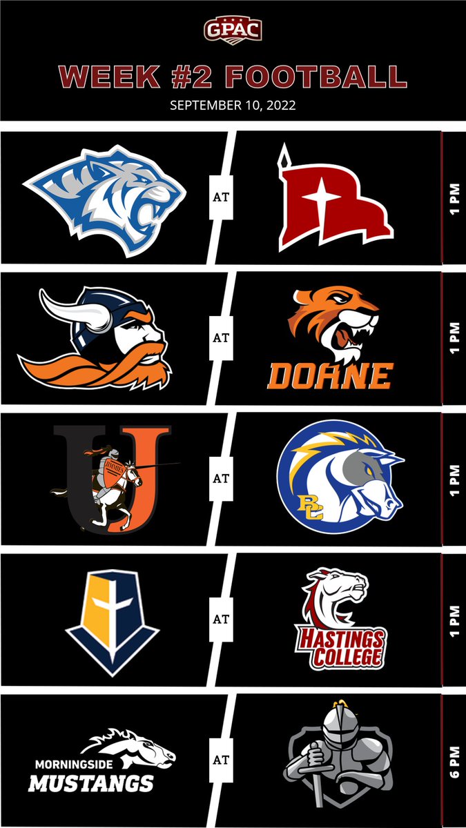 Week #2 of GPAC Football is set for this Saturday, September 10!