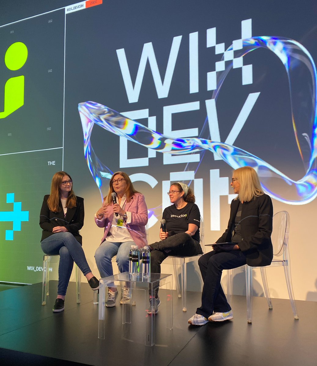 Wix's tweet image. It was a delight having Robin Bender Ginn of @openjsf, our own Dalia Simons, and Jody McNamara and Maddie McNamara of Socially Adept Solutions, for a panel on the human side of development.

#WixDevCon2022