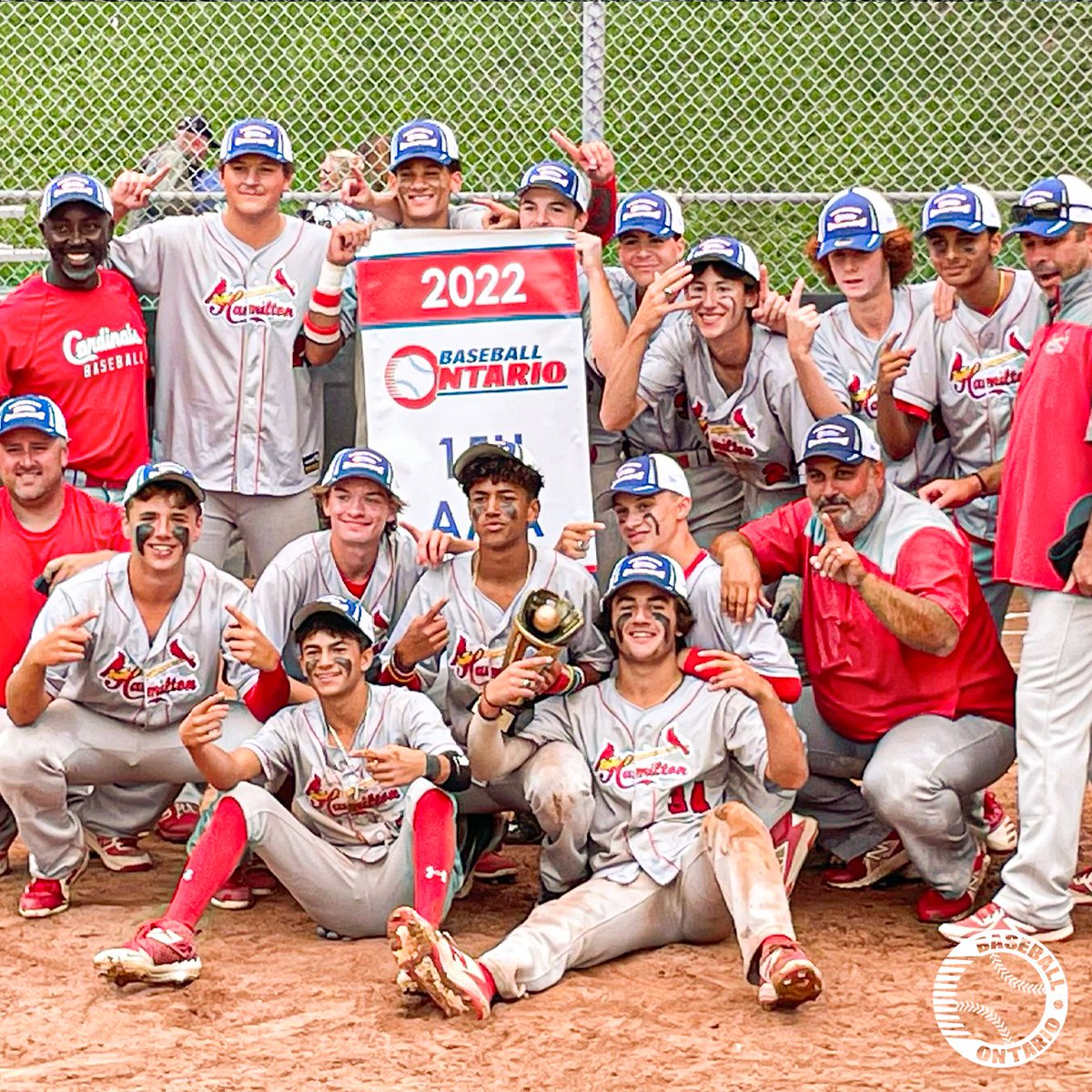 BaseballOntario's tweet photo. Champions week continues! Congratulations to our provincial champions 👑

@GuelphMinBall Royals 10U AA
@GuelphMinBall Royals 12U AAA
@Ham_Cardinals 15U AAA
@OMBABaseball 11U AAA

#OBAProud • #OBAShips22 https://t.co/2FZT4gXYWx